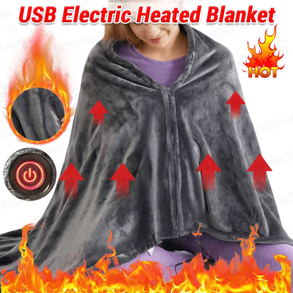 Electric Heated Blanket Throw 150''x80'' USB Electric Heated Blanket 3 Heating Levels Fleece Heated Blanket Portable Body Warmer Blanket for Household and Office