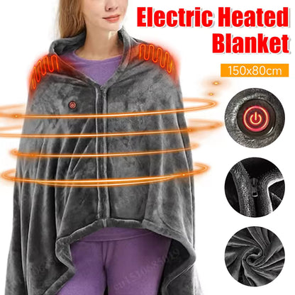 Electric Heated Blanket Throw 150''x80'' USB Electric Heated Blanket 3 Heating Levels Fleece Heated Blanket Portable Body Warmer Blanket for Household and Office