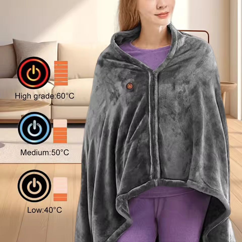 Electric Heated Blanket Throw 150''x80'' USB Electric Heated Blanket 3 Heating Levels Fleece Heated Blanket Portable Body Warmer Blanket for Household and Office