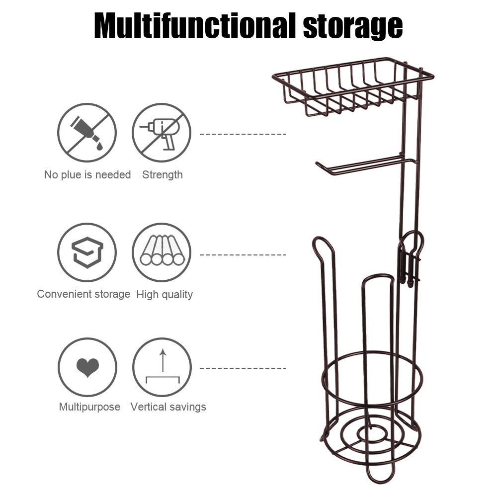 Toilet Paper Holder Upgraded Toilet Paper Stand with 4 Raised Feet Metal Free Standing Tissue Paper Roll Dispenser with Storage Shelf Sturdy Bathroom Accessories
